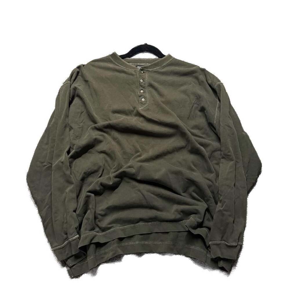 Vintage Lee Riveted Henley Shirt Olive Green Size XL
